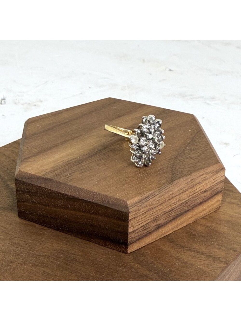 Vintage 18k Filled Gold Faux Diamond Cluster Statement Cocktail Ring Jewelry VTG